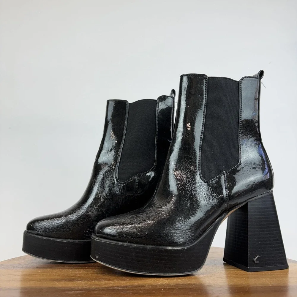 Womens Circus NY By Sam Edelman Stace Black Platform Heeled Chelsea Boots Size 9